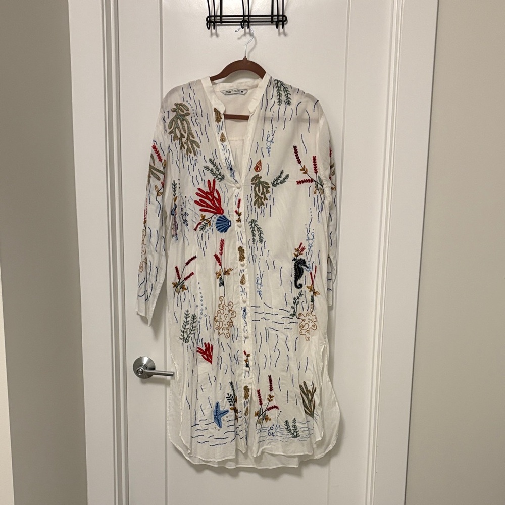 Zara White Blouse with Colorful Embroidery